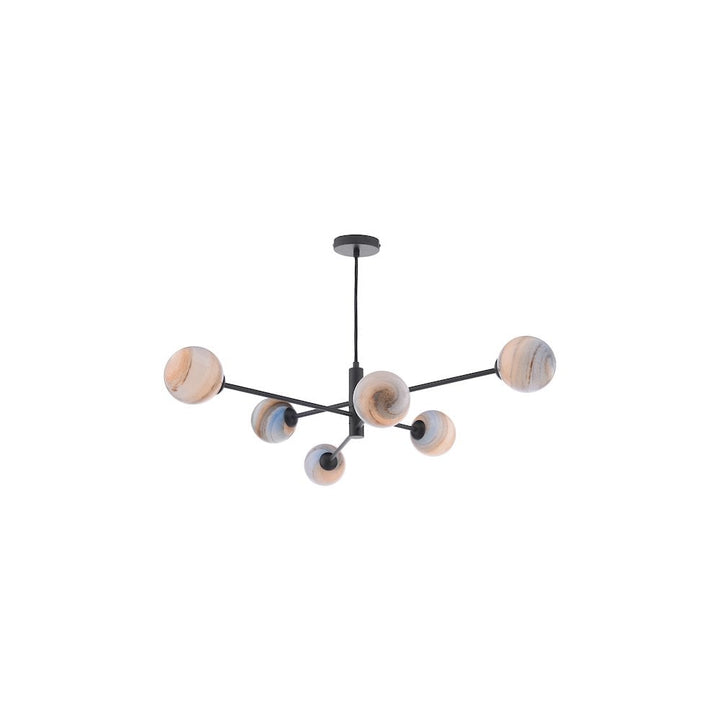 Dar VIG0622-07L | Vignette | 6-Light Pendant with Planet Style Glass & Matt Black Finish