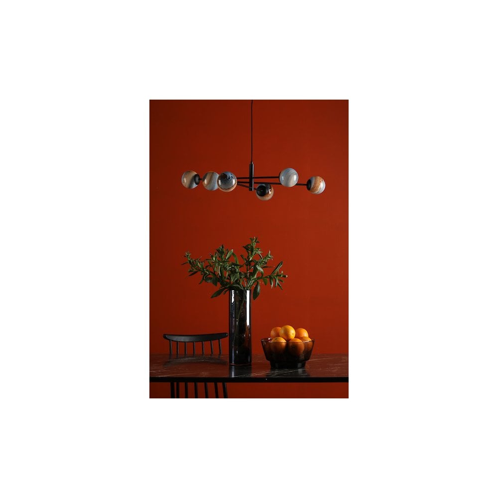 Dar VIG0622-07L | Vignette | 6-Light Pendant with Planet Style Glass & Matt Black Finish