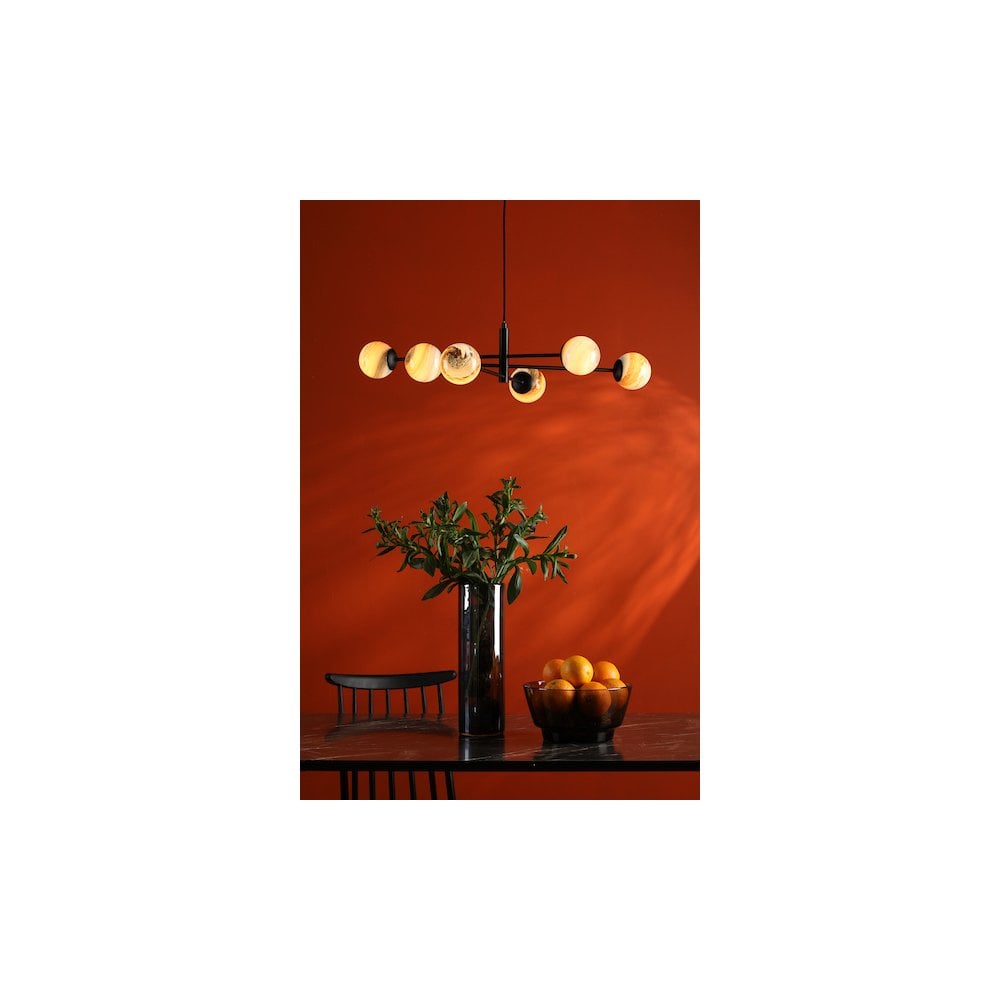 Dar VIG0622-07L | Vignette | 6-Light Pendant with Planet Style Glass & Matt Black Finish