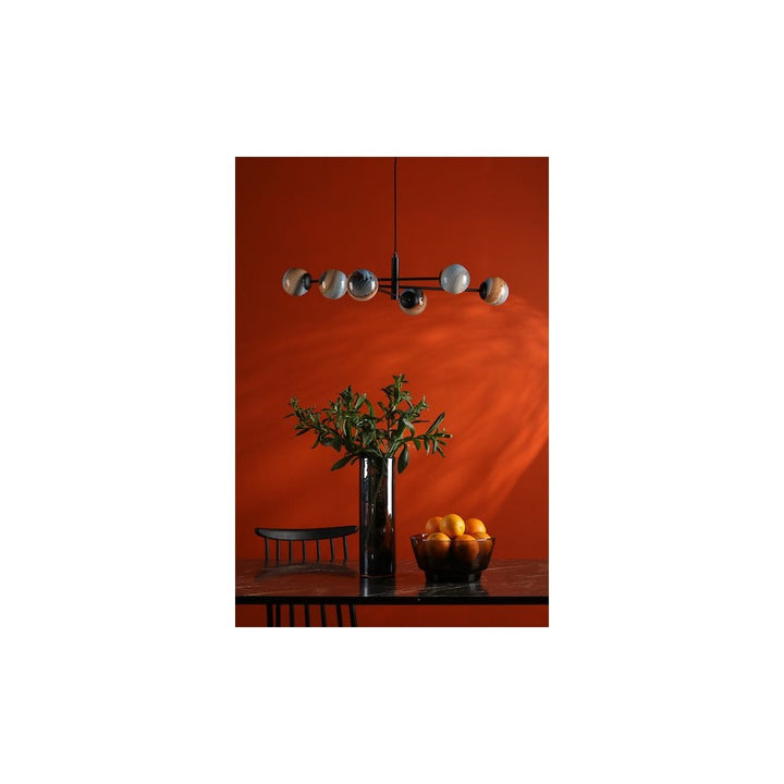 Dar VIG0622-07L | Vignette | 6-Light Pendant with Planet Style Glass & Matt Black Finish