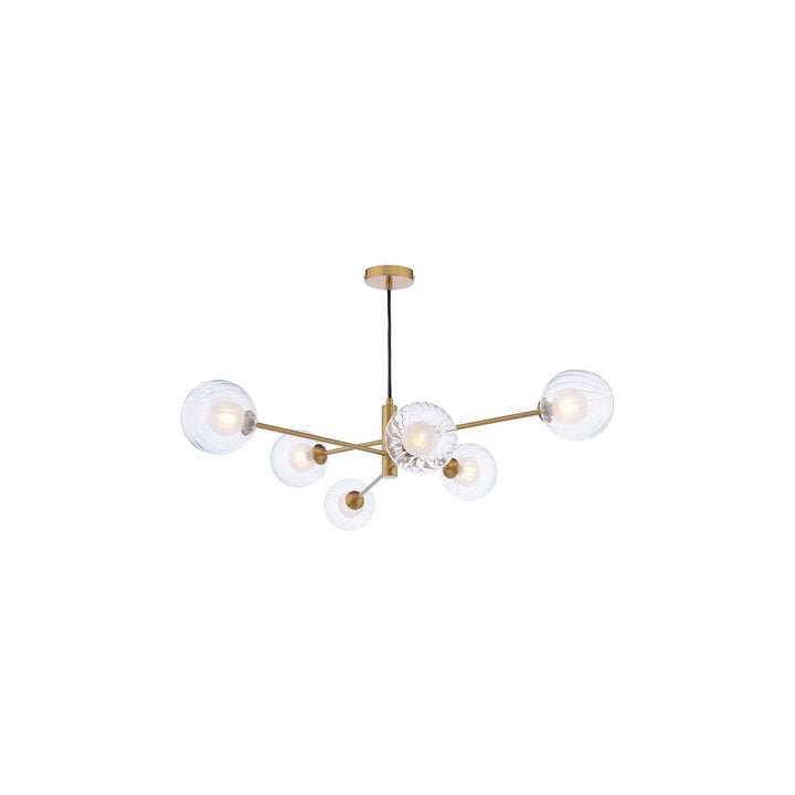 Dar VIG0645-20 | Vignette | 6-Light Pendant in Aged Brass with Clear/Opal Ribbed Glass
