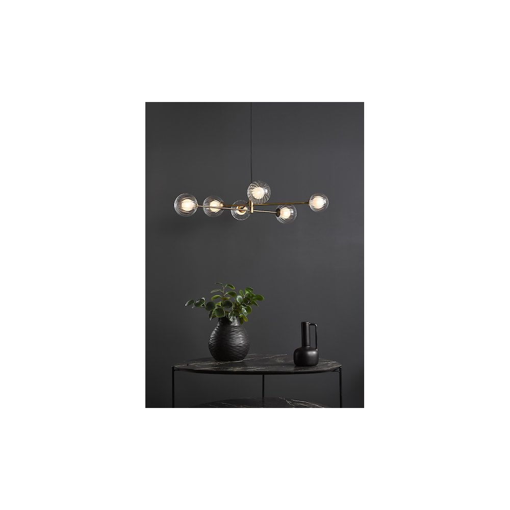 Dar VIG0645-20 | Vignette | 6-Light Pendant in Aged Brass with Clear/Opal Ribbed Glass