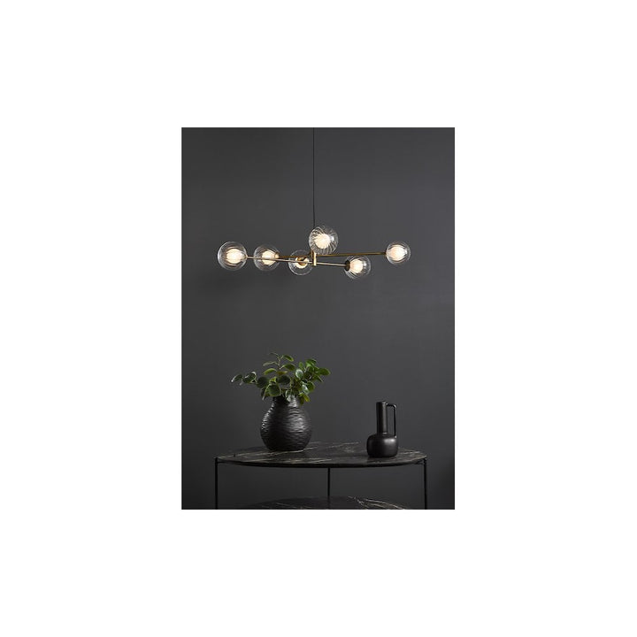Dar VIG0645-20 | Vignette | 6-Light Pendant in Aged Brass with Clear/Opal Ribbed Glass