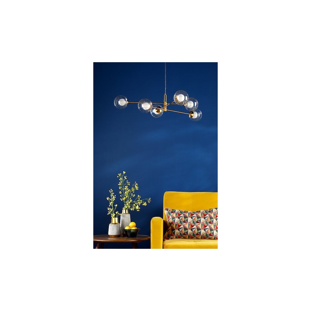 Dar VIG0645-20 | Vignette | 6-Light Pendant in Aged Brass with Clear/Opal Ribbed Glass