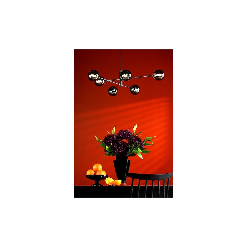 Dar VIG0650-01 | Vignette | 6-Light Pendant in Polished Chrome with Smoked Glass