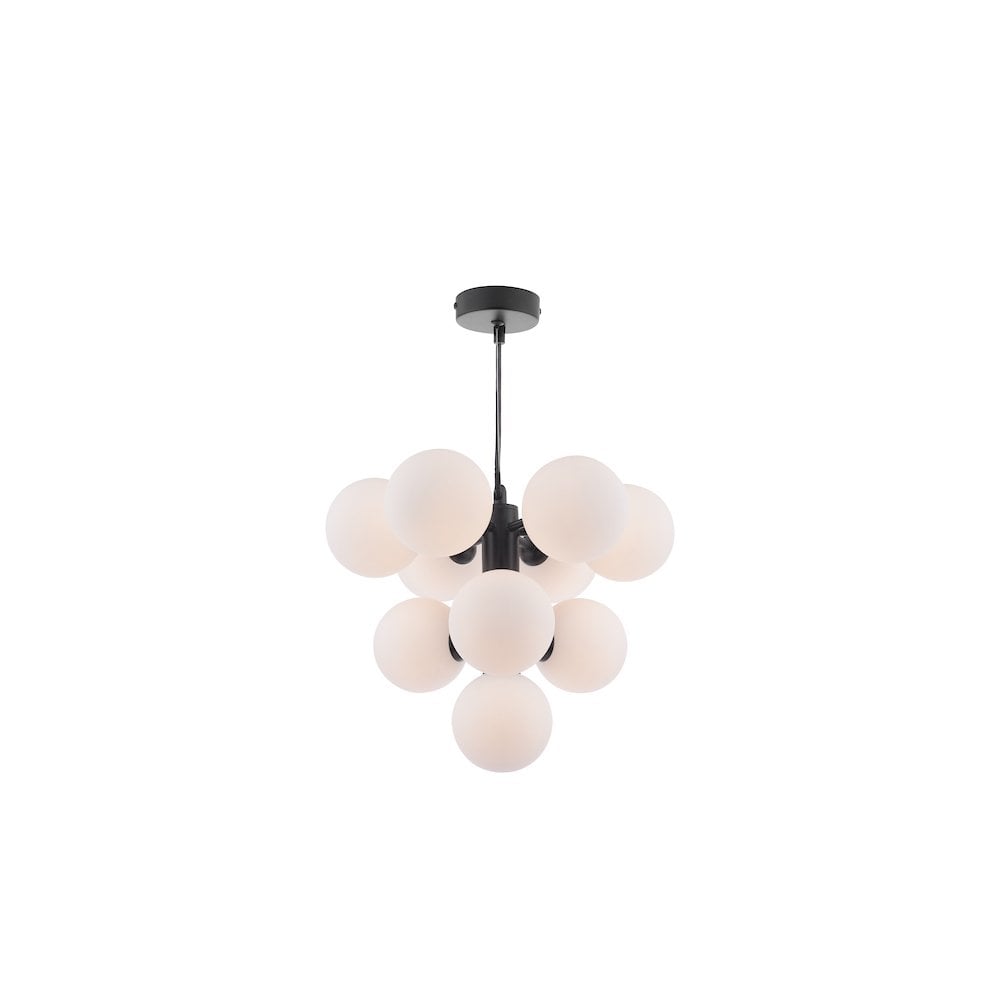 Dar VIN2322-02 | Vine 10 Light Pendant | Satin Black & Opal Glass