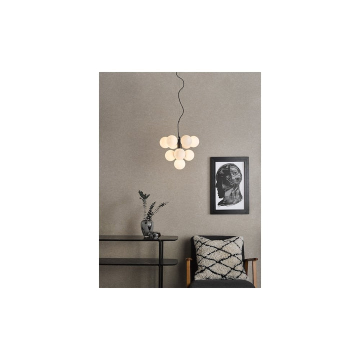Dar VIN2322-02 | Vine 10 Light Pendant | Satin Black & Opal Glass