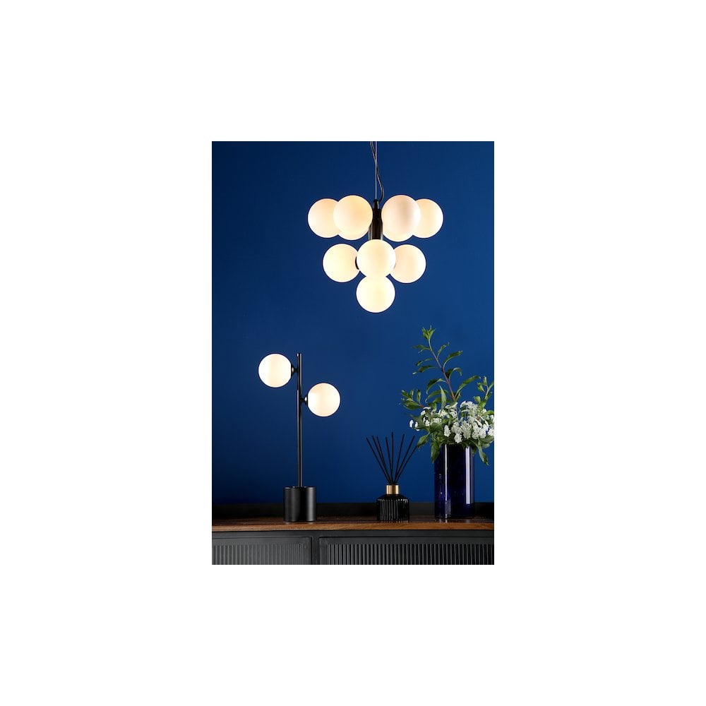 Dar VIN2322-02 | Vine 10 Light Pendant | Satin Black & Opal Glass