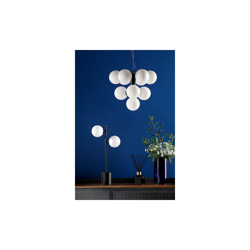 Dar VIN2322-02 | Vine 10 Light Pendant | Satin Black & Opal Glass