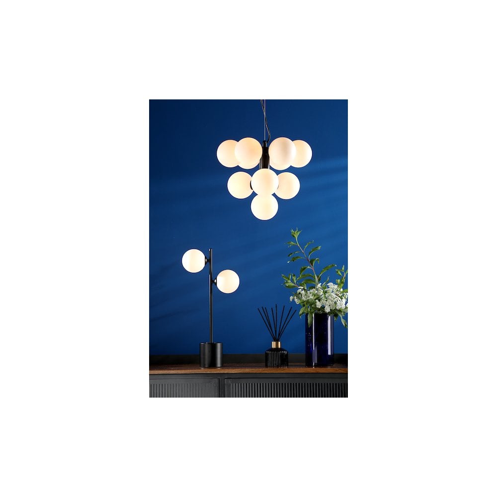 Dar VIN2322-02 | Vine 10 Light Pendant | Satin Black & Opal Glass