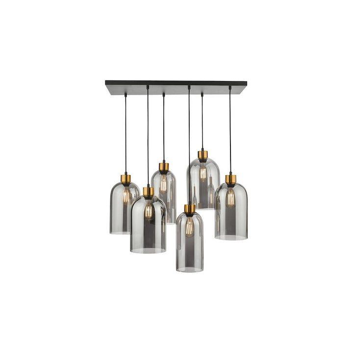 Dar ALM6422 | Alma 6 Light Bar Pendant | Matt Black & Smoked Glass
