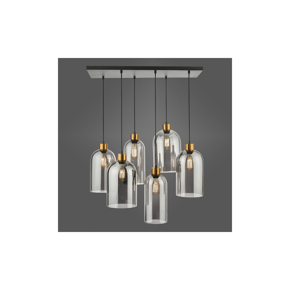 Dar ALM6422 | Alma 6 Light Bar Pendant | Matt Black & Smoked Glass