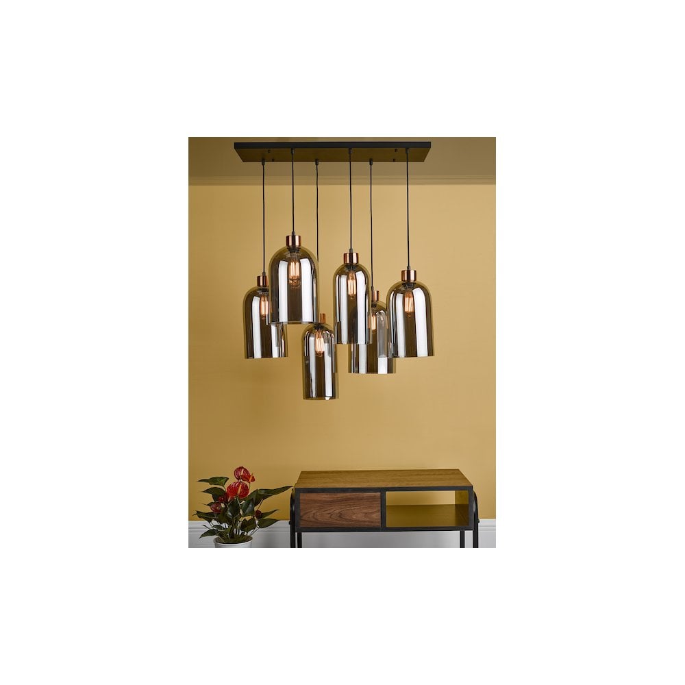 Dar ALM6422 | Alma 6 Light Bar Pendant | Matt Black & Smoked Glass