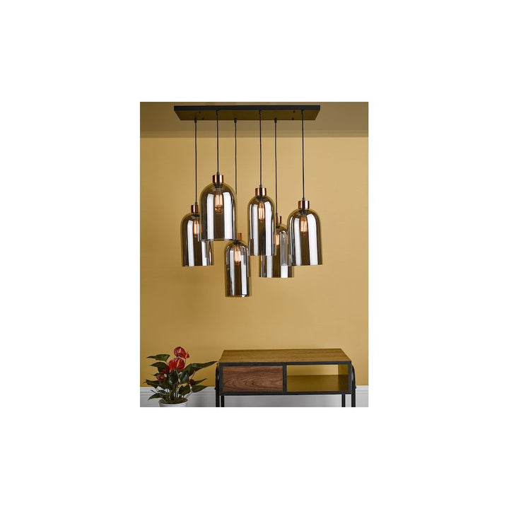 Dar ALM6422 | Alma 6 Light Bar Pendant | Matt Black & Smoked Glass