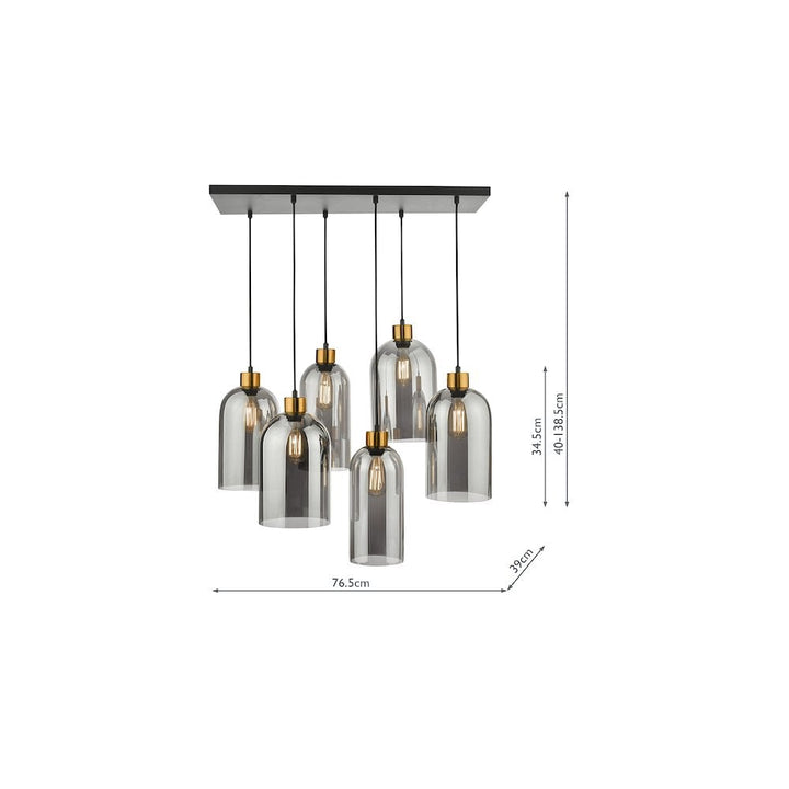 Dar ALM6422 | Alma 6 Light Bar Pendant | Matt Black & Smoked Glass