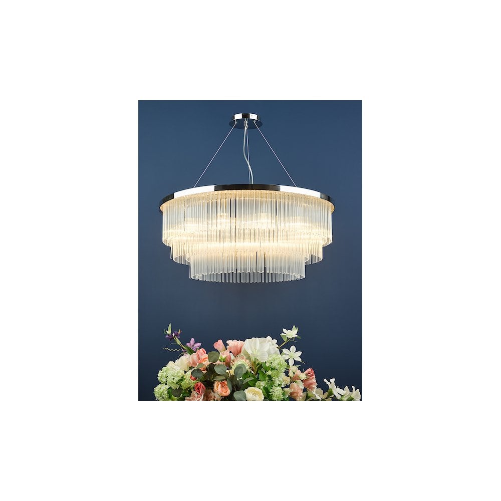Dar ALP1244 | Alpheios Chandelier | Polished Chrome Glass