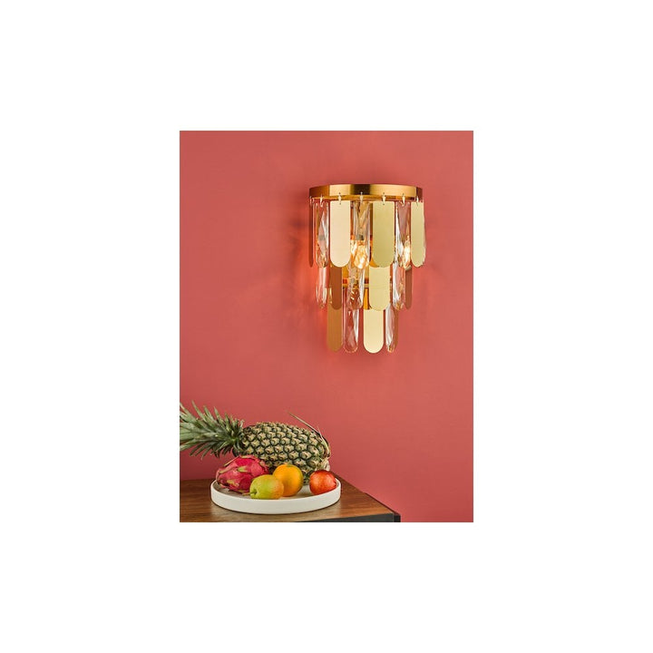 Dar Lighting AMI0935 | Amira 2-Light Wall Light | Polished Gold & Crystal