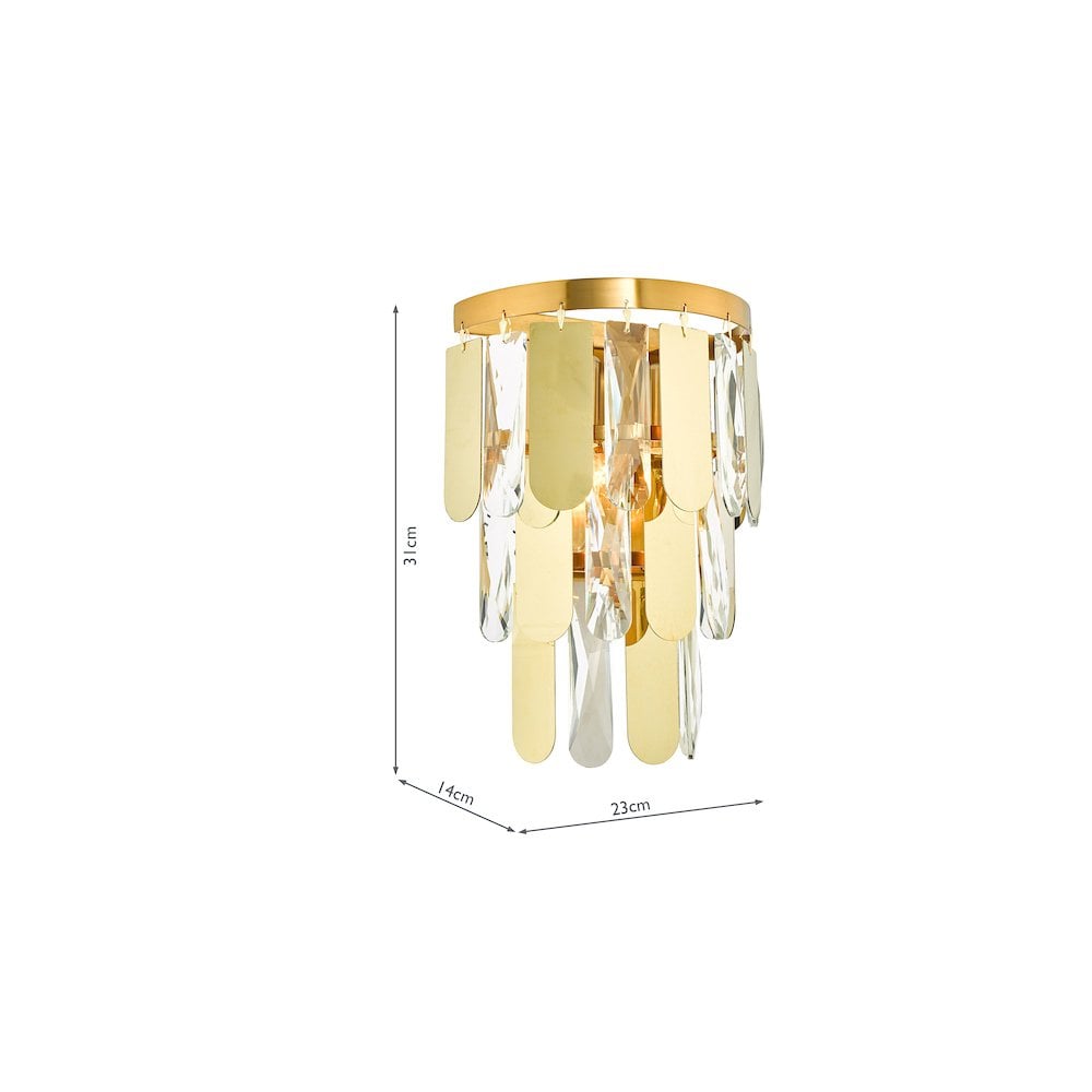 Dar Lighting AMI0935 | Amira 2-Light Wall Light | Polished Gold & Crystal