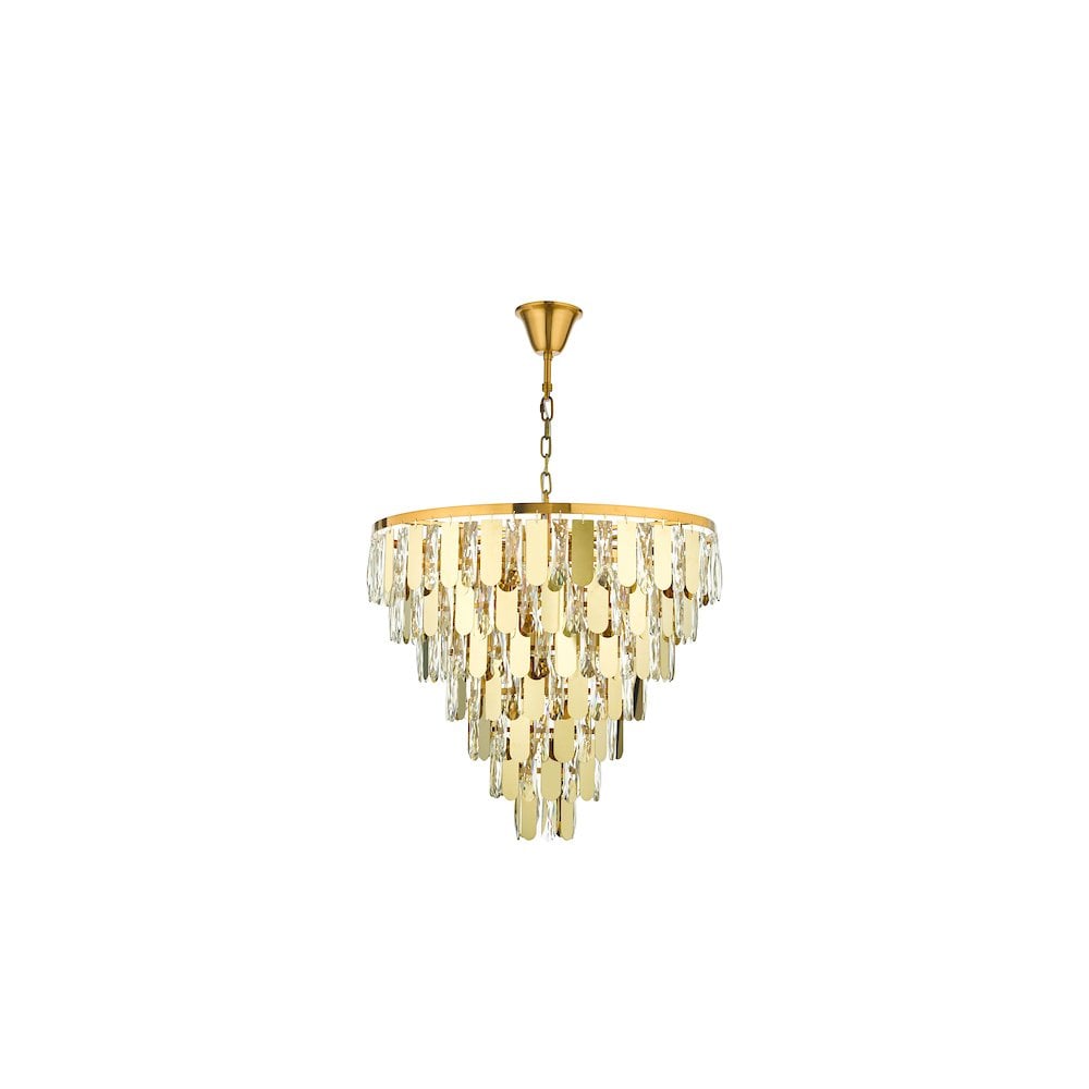 Dar Lightning AMI1235 | Amira 12 Light Chandelier | Polished Gold Crystal