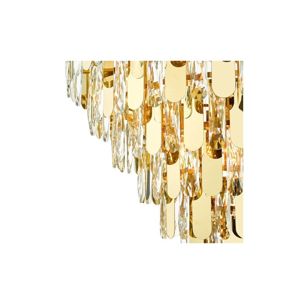 Dar Lightning AMI1235 | Amira 12 Light Chandelier | Polished Gold Crystal