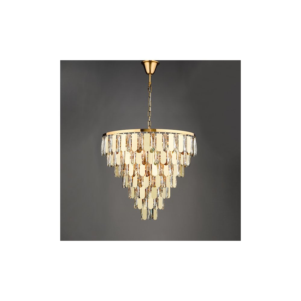 Dar Lightning AMI1235 | Amira 12 Light Chandelier | Polished Gold Crystal