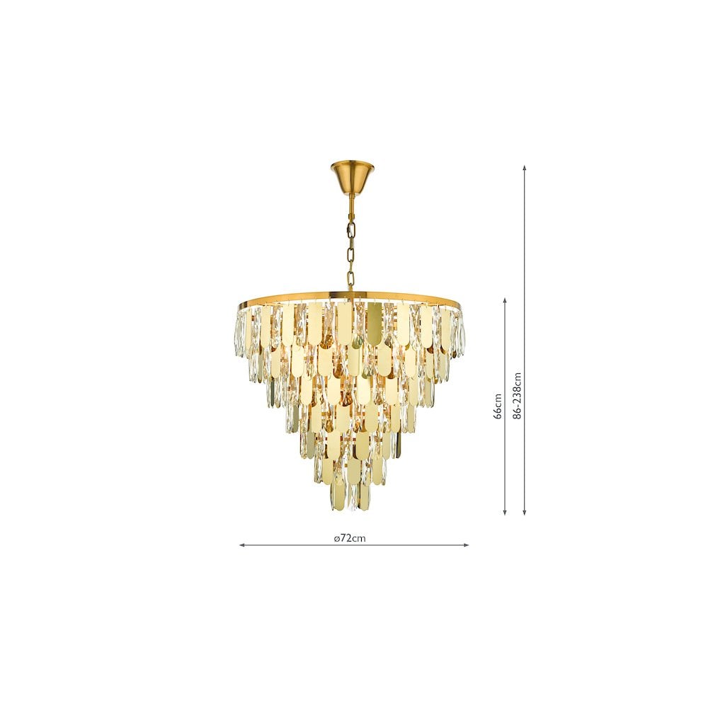 Dar Lightning AMI1235 | Amira 12 Light Chandelier | Polished Gold Crystal