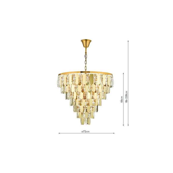 Dar Lightning AMI1235 | Amira 12 Light Chandelier | Polished Gold Crystal