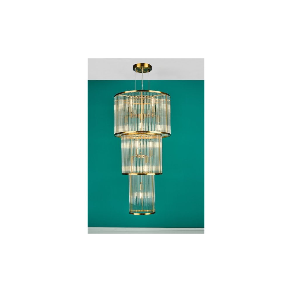 Dar ELE1535 | Eleanor | 15 Light Chandelier | Natural Brass Glass