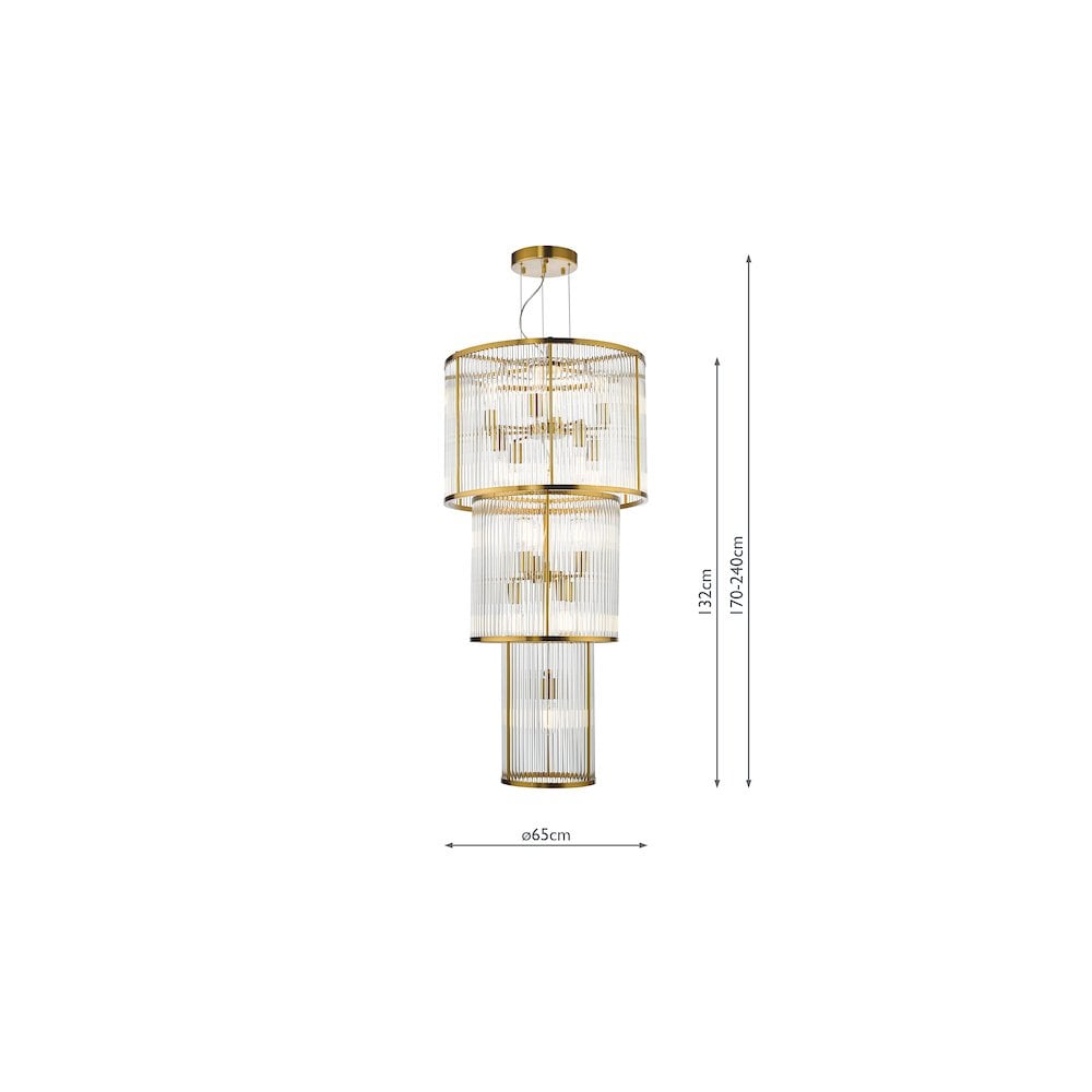 Dar ELE1535 | Eleanor | 15 Light Chandelier | Natural Brass Glass