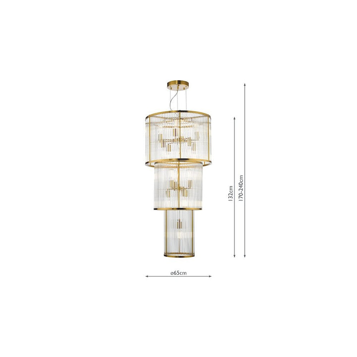 Dar ELE1535 | Eleanor | 15 Light Chandelier | Natural Brass Glass