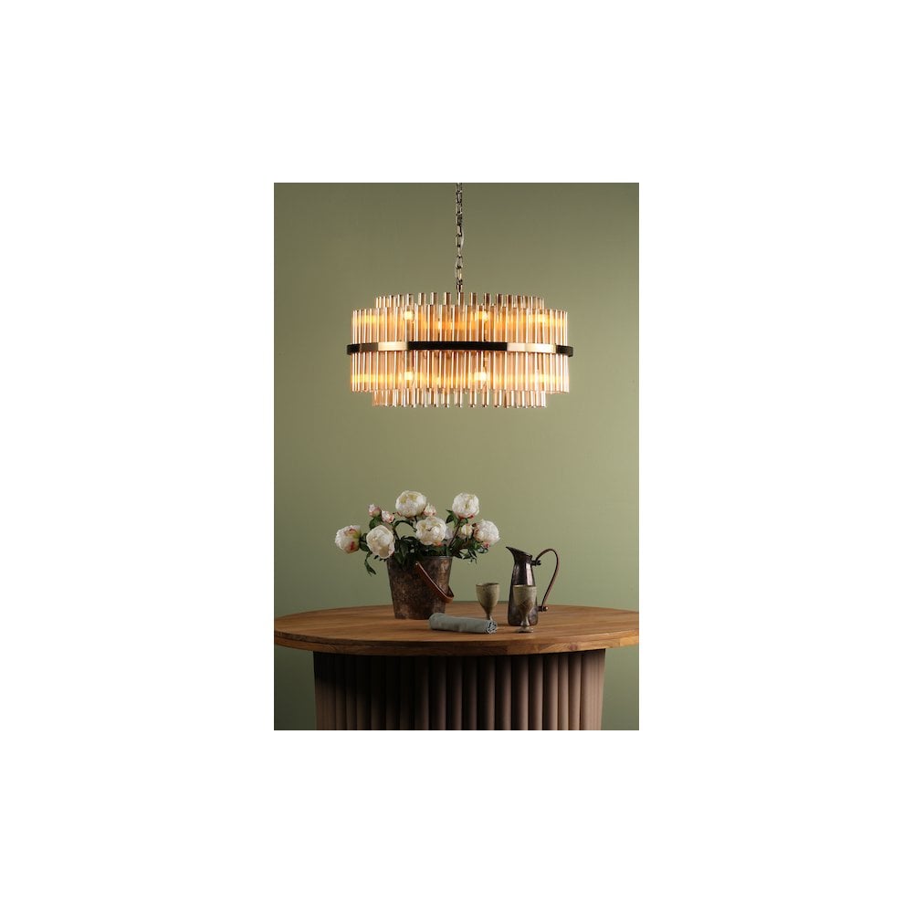 Dar IMA1635 | Imani 16 Light Pendant | Natural Brass with Champagne Glass