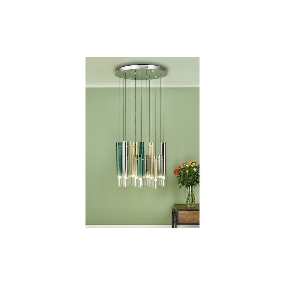 Dar ISA1455 | Isadora LED Cluster Pendant | Chrome & Multi-Coloured Glass