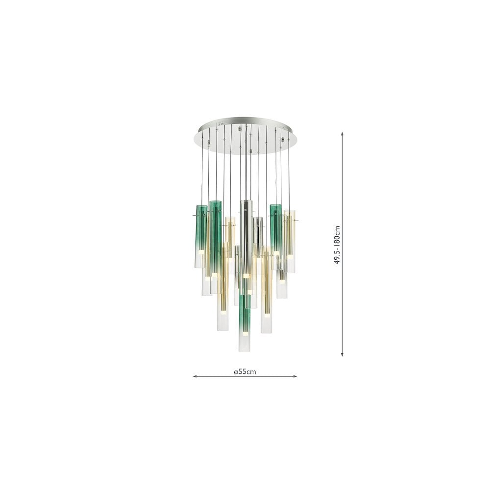 Dar ISA1455 | Isadora LED Cluster Pendant | Chrome & Multi-Coloured Glass