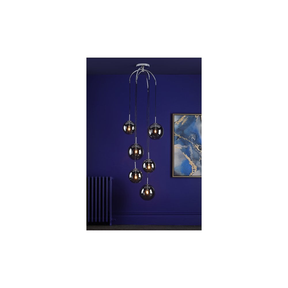 Dar NIC0650 | Nico 6-Light Cluster | Polished Chrome with Smoked Glass