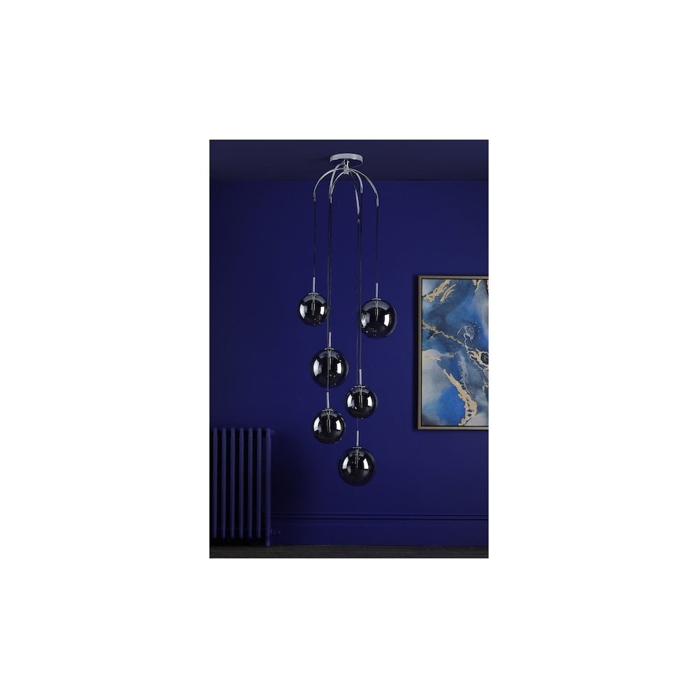 Dar NIC0650 | Nico 6-Light Cluster | Polished Chrome with Smoked Glass