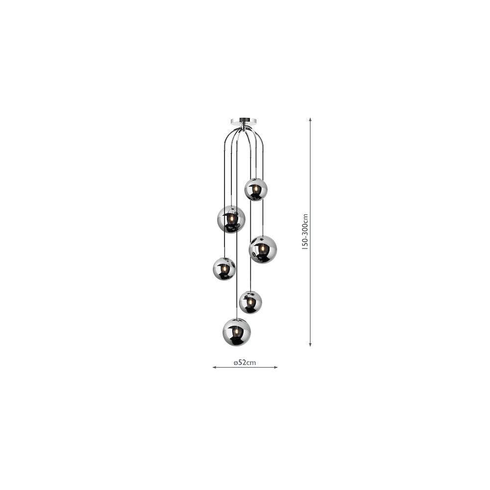 Dar NIC0650 | Nico 6-Light Cluster | Polished Chrome with Smoked Glass