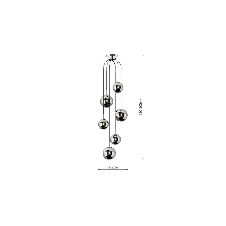 Dar NIC0650 | Nico 6-Light Cluster | Polished Chrome with Smoked Glass