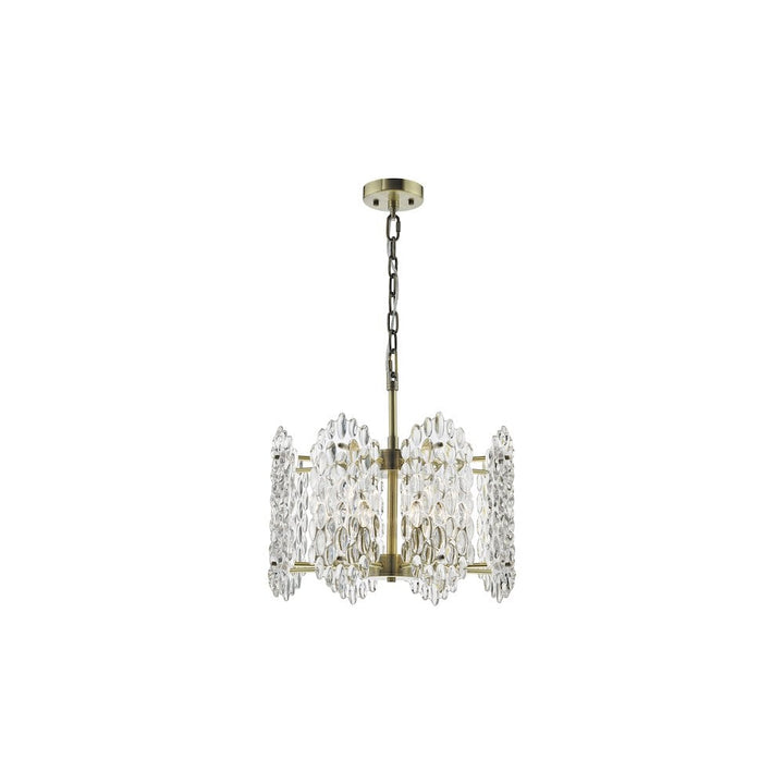 Dar POR0875 | Porthos Antique Brass 8-Light Glass Pendant