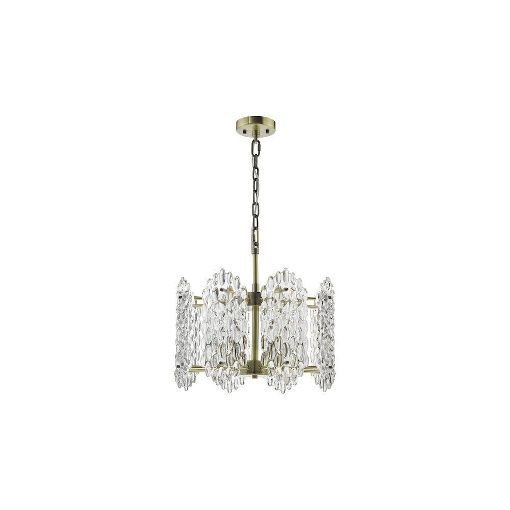 Dar POR0875 | Porthos Antique Brass 8-Light Glass Pendant