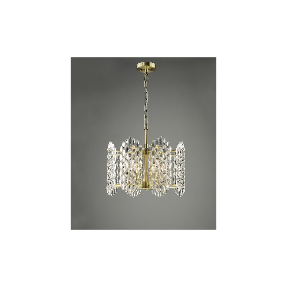 Dar POR0875 | Porthos Antique Brass 8-Light Glass Pendant