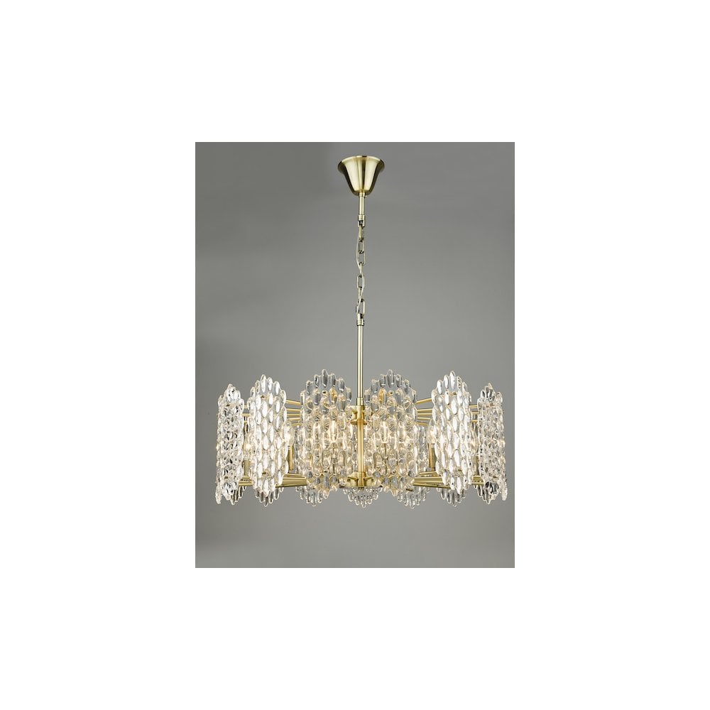 Dar POR1575 | Porthos Antique Brass 15-Light Glass Pendant