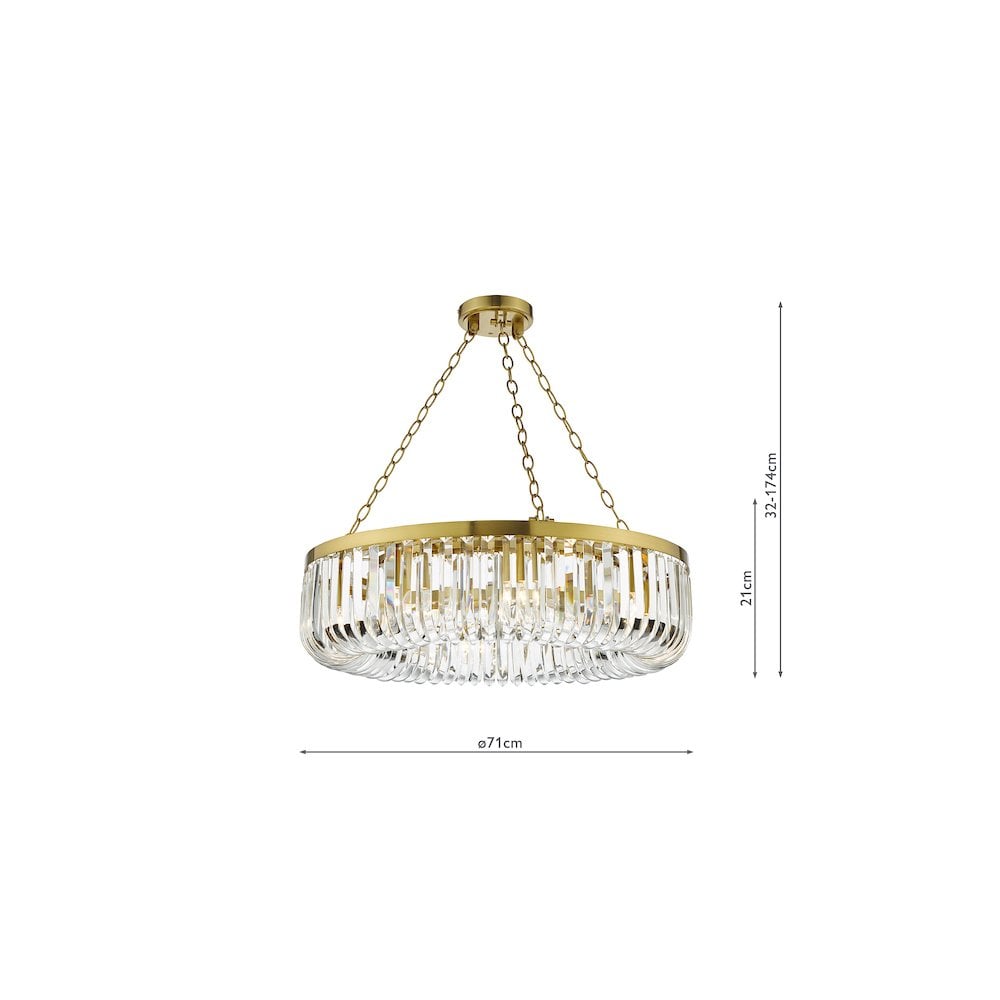 Dar SIG0835 | Sigourney 8 Light Pendant | Satin Gold and Glass