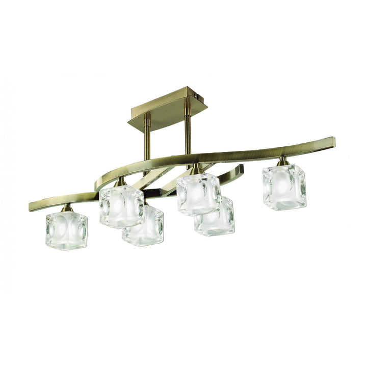 Mantra M2357AB/FR Cuadrax Rectangular Telescopic Semi Flush 6 Light G9 Antique Brass/Frosted Glass (0990)