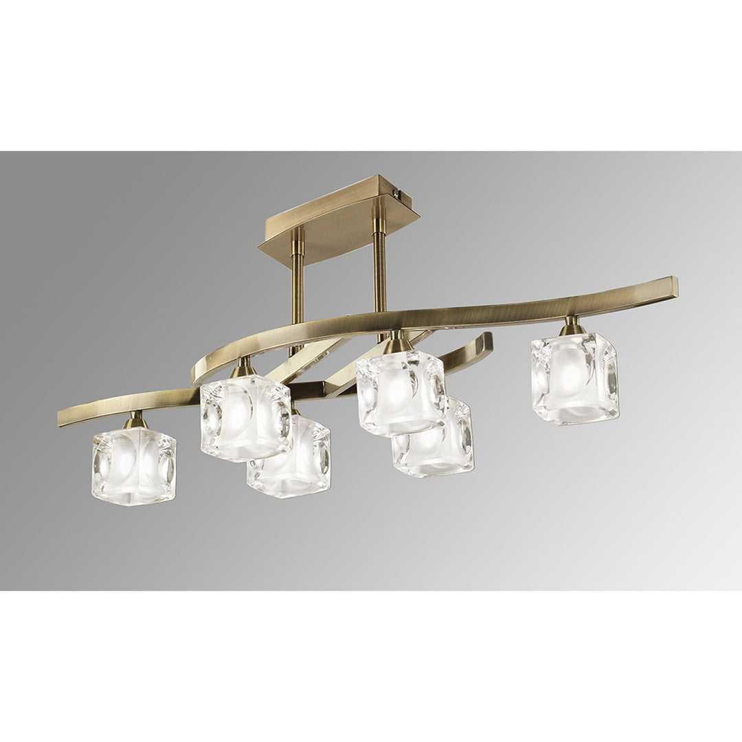 Mantra M2357AB/FR Cuadrax Rectangular Telescopic Semi Flush 6 Light G9 Antique Brass/Frosted Glass (0990)