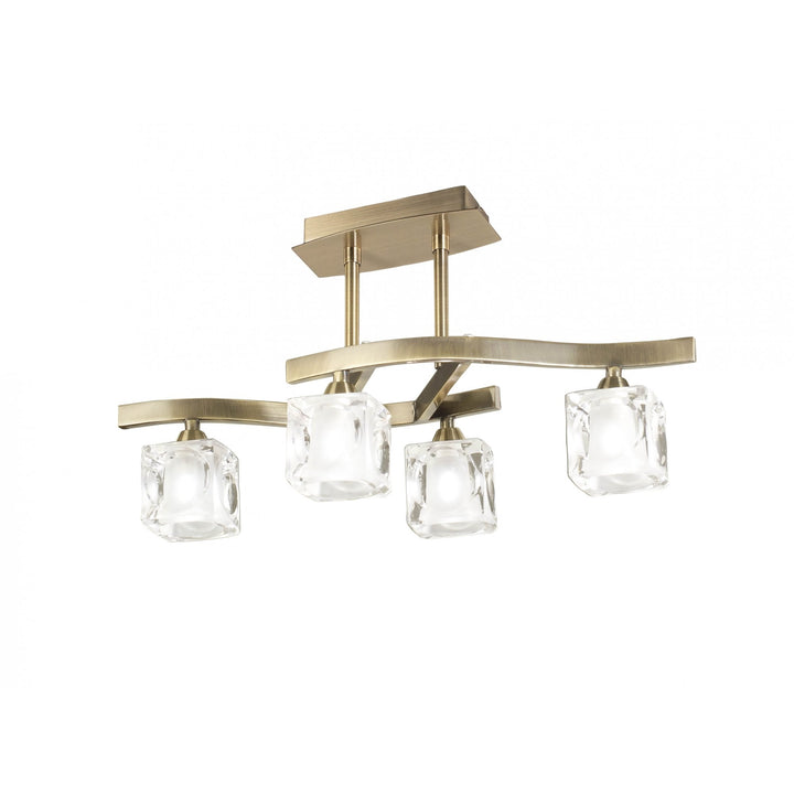 Mantra M0967AB/FR | Cuadrax Square | Semi Flush 4-Light G9 in Antique Brass with Frosted Glass