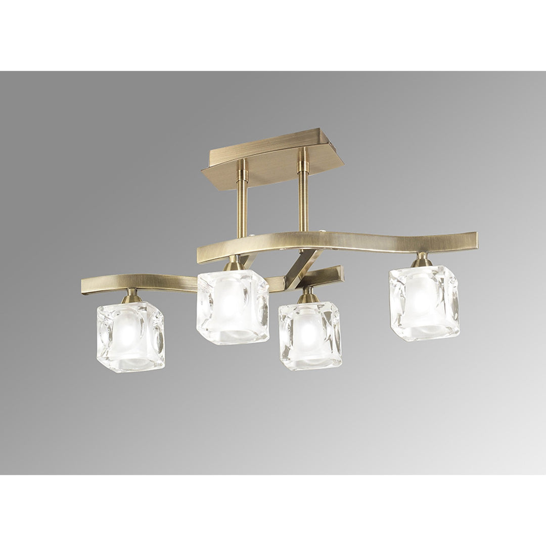 Mantra M0967AB/FR | Cuadrax Square | Semi Flush 4-Light G9 in Antique Brass with Frosted Glass