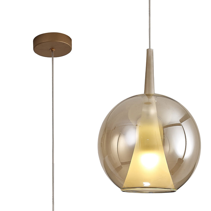 Mantra M8255 Elsa 1 Light Pendant With Round Shade Bronze Glass With Frosted Inner Cone