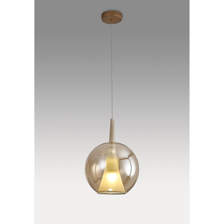 Mantra M8255 Elsa 1 Light Pendant With Round Shade Bronze Glass With Frosted Inner Cone