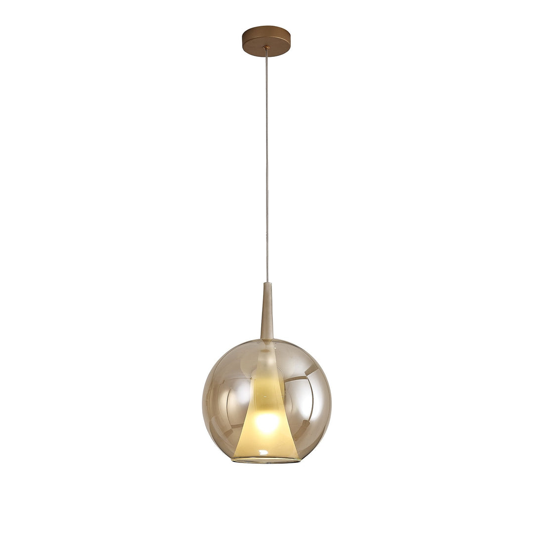 Mantra M8255 Elsa 1 Light Pendant With Round Shade Bronze Glass With Frosted Inner Cone