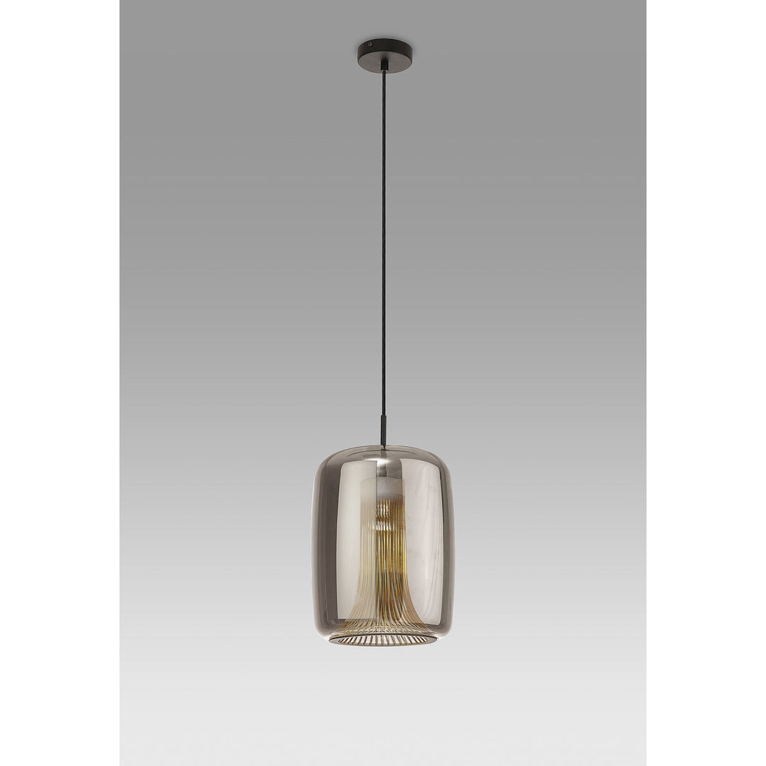 Mantra M8521 Kriss Cylinder Pendant Black/Black Glass Shade With Inner Lined Funnel Glass